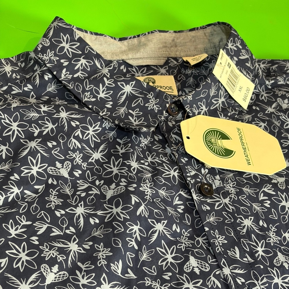 Weatherproof Vacation Shirt Mens XXL Blue Floral Short Sleeve Button Down NWT